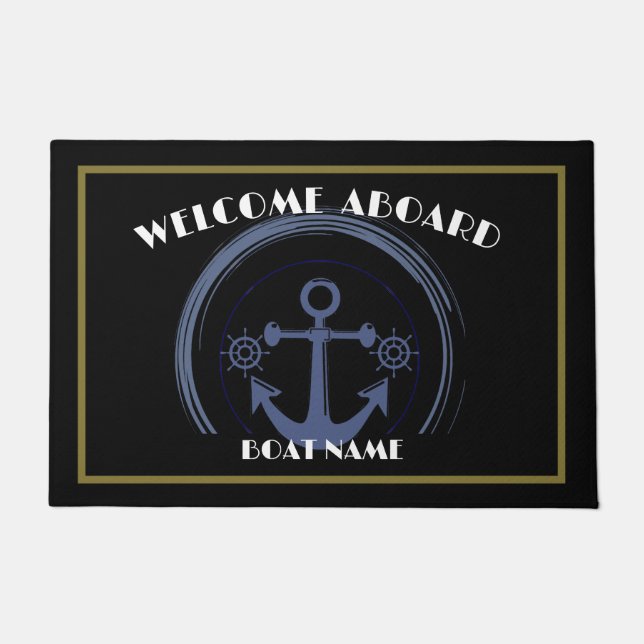 Boat Nautical Anchor Laurel  Custom Welcome Aboard Doormat (Front)