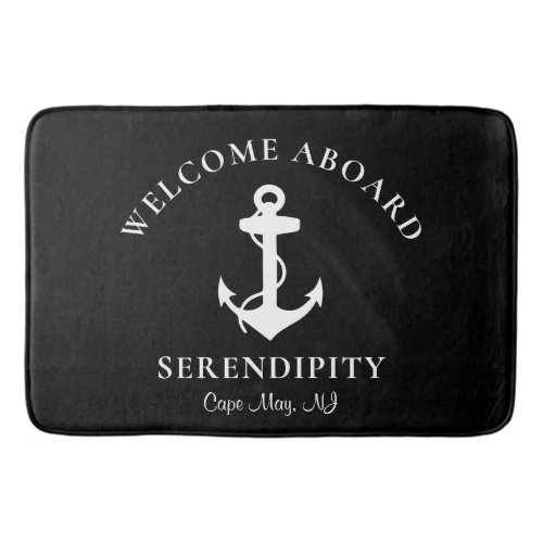 Boat Nautical Anchor Monogrammed Black Bath Mat