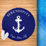 Boat Nautical Anchor Navy Blue Beach Towel<br><div class="desc">A chic modern nautical-themed beach towel for your boat that features a white illustration of an anchor on a navy blue background and your boat's name and location in elegant white typography.</div>