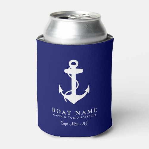 Boat Nautical Anchor Navy Captain Family Name Can Cooler