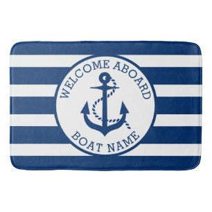 Boat Nautical Anchor Navy Custom Welcome Aboard Bath Mat