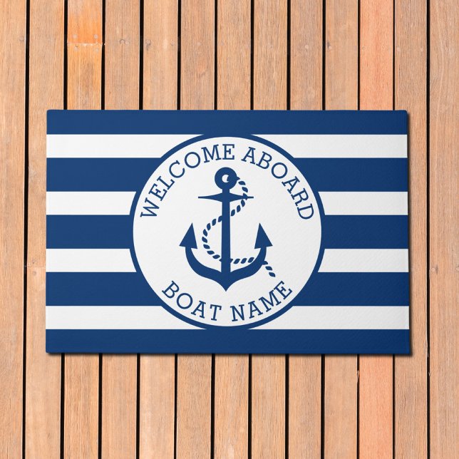 Boat Nautical Anchor Navy Custom Welcome Aboard Doormat (Creator Uploaded)