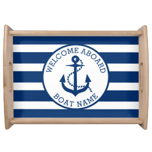 Boat Nautical Anchor Navy Custom Welcome Aboard Serving Tray