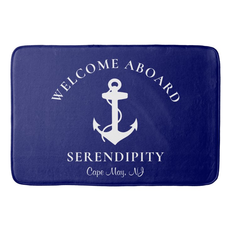 "Welcome Aboard" Boat Mat - Navy With Gray Script And Anchor, 24x17 Inches, Marine Grade - View #5