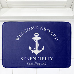 Boat Nautical Anchor Navy Monogram Welcome Aboard Bath Mat