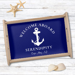 Boat Nautical Anchor Navy Monogram Welcome Aboard Serving Tray