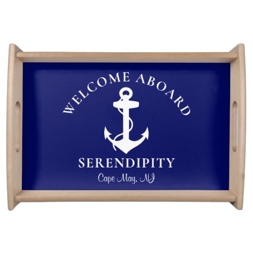 Boat Nautical Anchor Navy Monogram Welcome Aboard Serving Tray