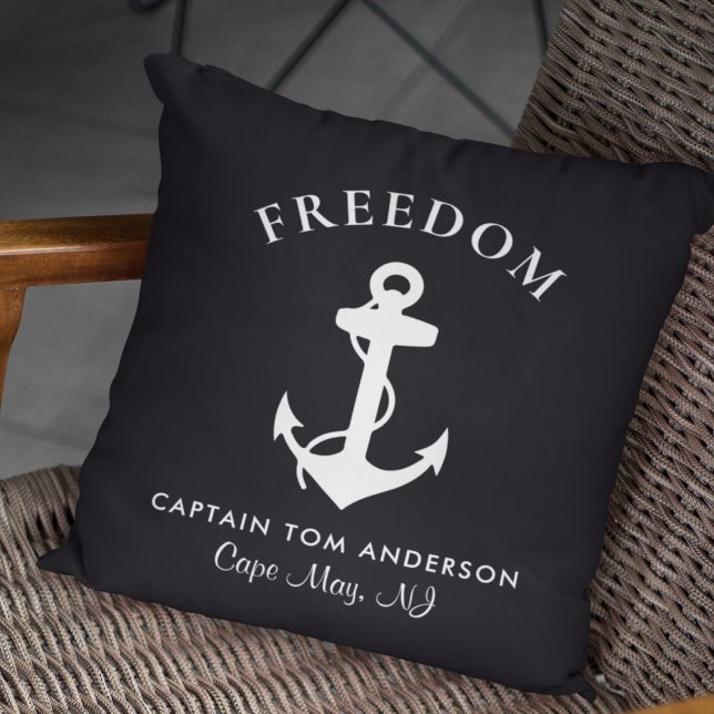 Boat Nautical Anchor Personalized Black Outdoor Pillow (Creator Uploaded)