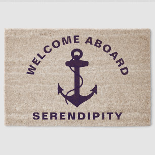 Boat Nautical Anchor Welcome Aboard Custom Fiber Doormat