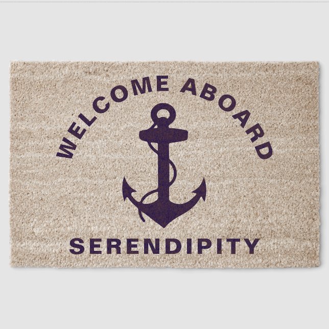 Boat Nautical Anchor Welcome Aboard Custom Fiber Doormat (Front)