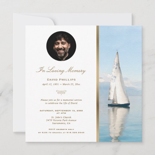 Boat Nautical Gold Memorial Service Photo Invitation