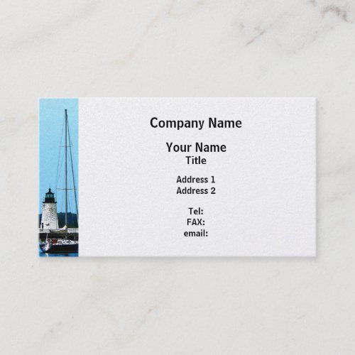 Boat Near Lighthouse Bristol RI - Platinum Finish Business Card