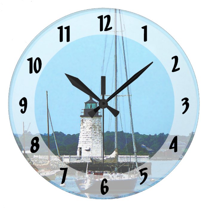 Boat Near Lighthouse in Bristol RI Round Clocks