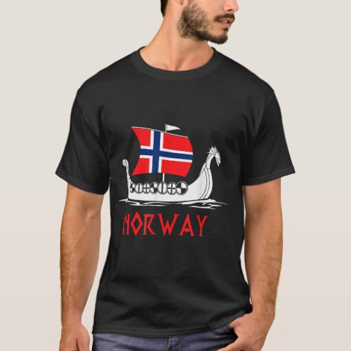 Boat Norwegian Flag Norway Viking Ship Norway  T_Shirt