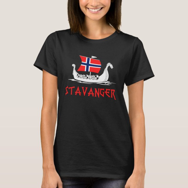 Boat Norwegian Flag Norway Viking Ship STAVANGER T-Shirt (Front)