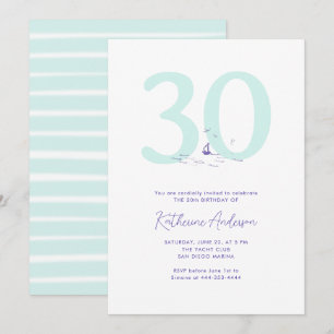 Boat Ocean Nautical Coastal Modern 30th Birthday Invitation