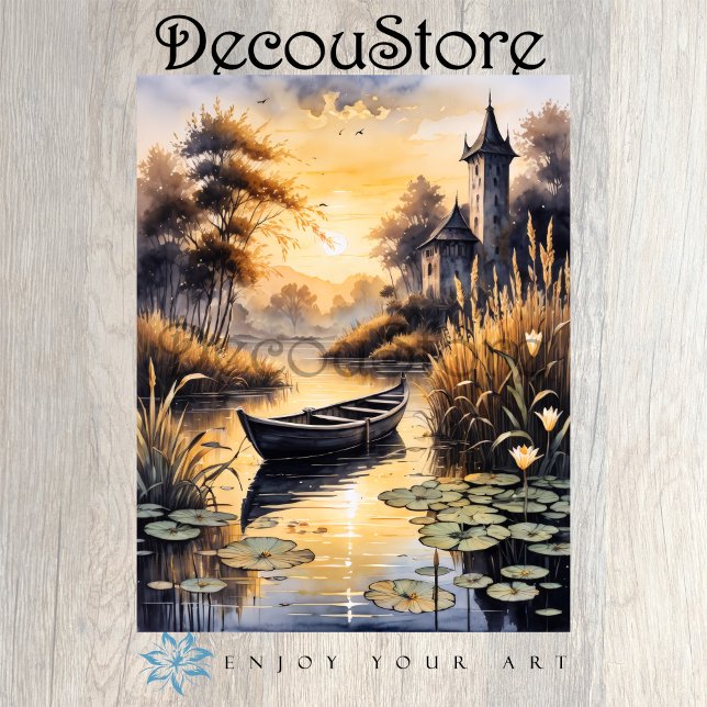 Boat on a Lake at Sunset Decoupage Tissue Paper (Creator Uploaded)