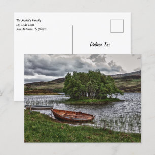 Boat on a lake in Scotland Postcard