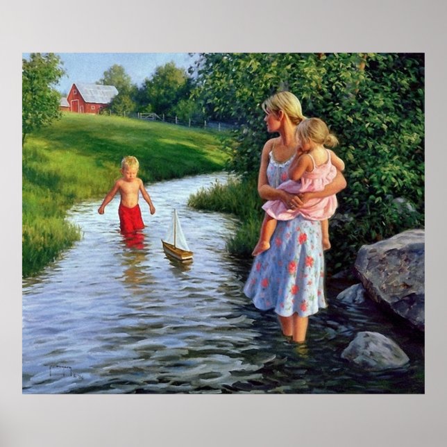 boat on a river artwork poster (Front)