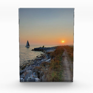 Boat on Lake Ontario During Sunset Card Photo Block