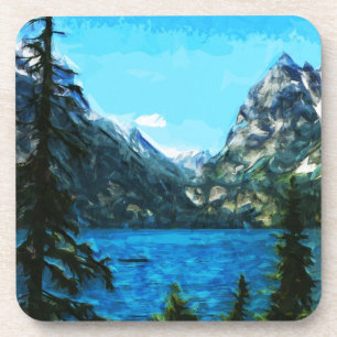 Boat on Mountain Lake Abstract Impressionism Beverage Coaster