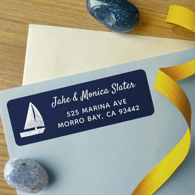 Boat on Navy Blue Nautical Return Address Label (Creator Uploaded)