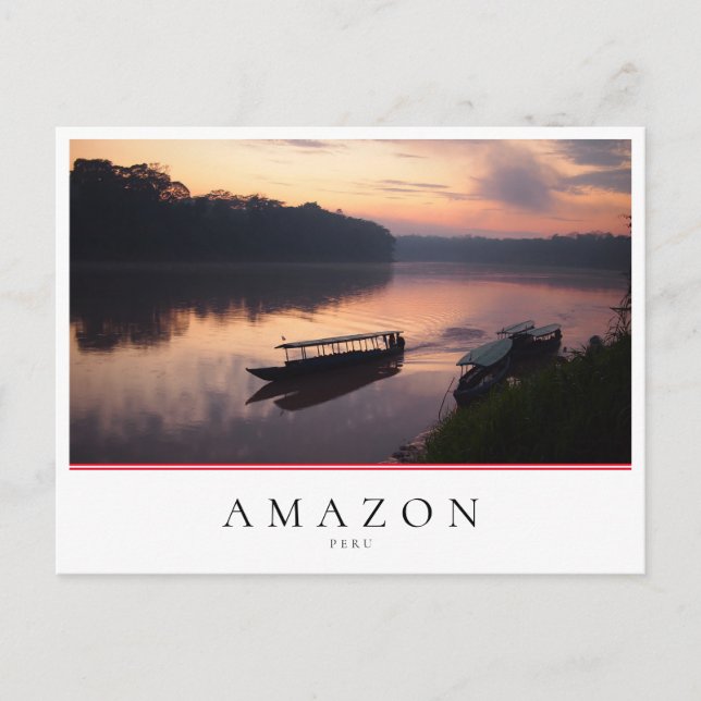 Boat on river in Amazon rainforest, Peru Postcard (Front)