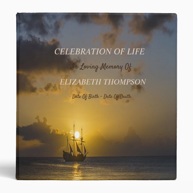 Boat On Sunset Celebration of Life 3 Ring Binder (Front)
