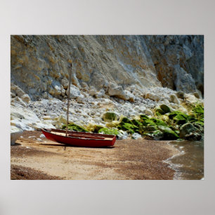 Boat on the beach at Alum Bay Poster