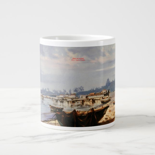 Boat on the beach large coffee mug (Front)