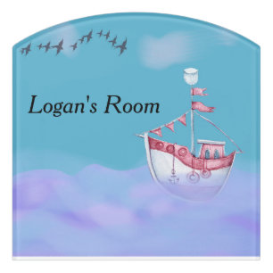 Boat on the High Seas for Young Boy's Room Door Sign