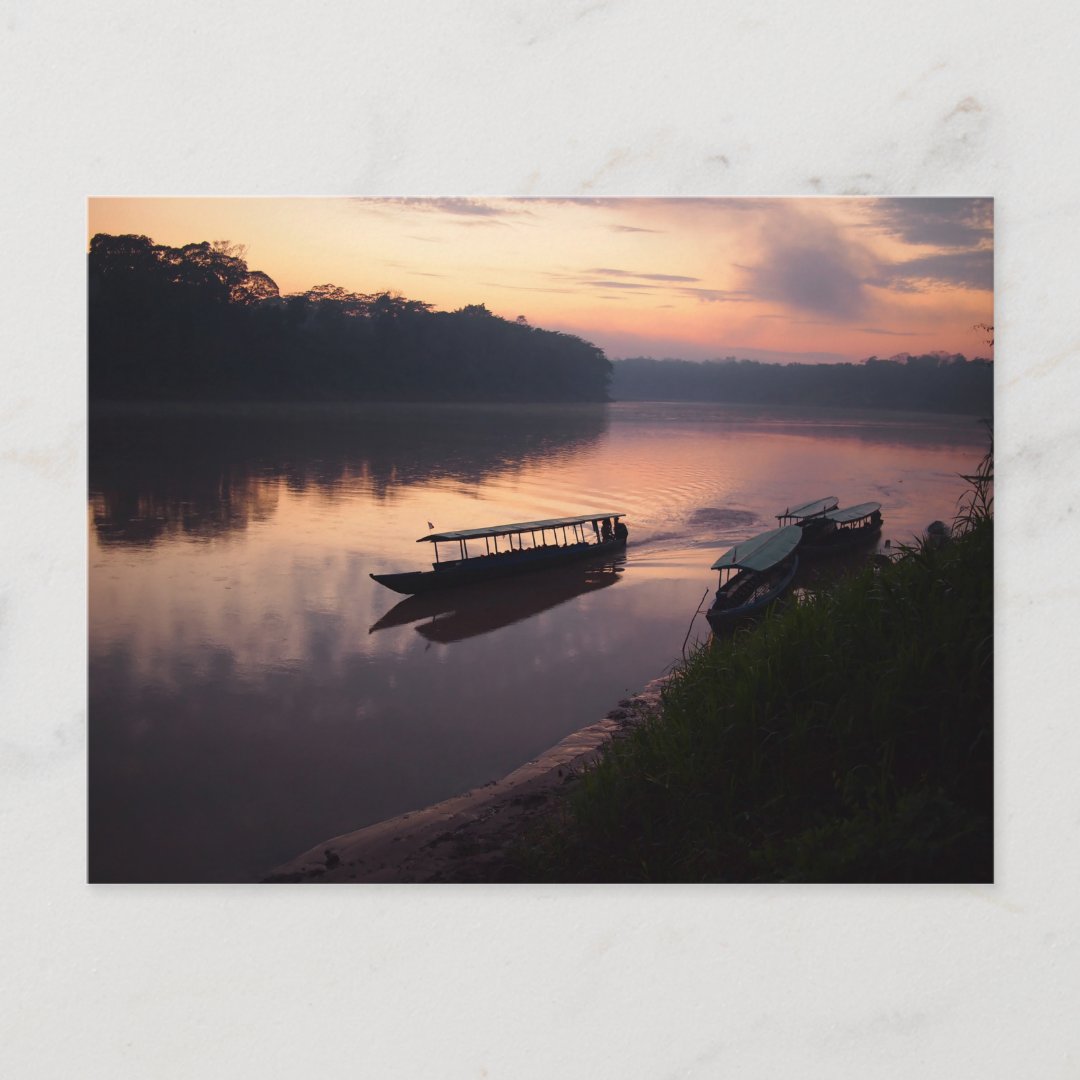 Boat on the river in Amazon rainforest postcard Zazzle