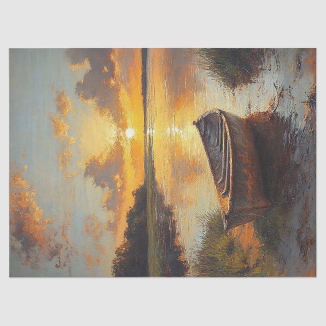 Boat on the Shore Painting Decoupage Tissue Paper (Front)