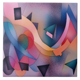 "Boat On Water" Contemporary Abstract Art Ceramic Tile