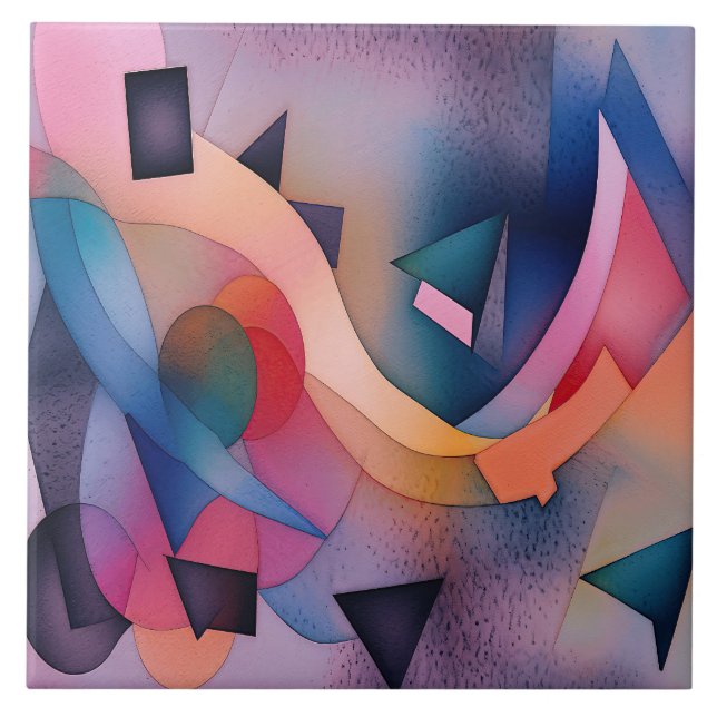 "Boat On Water" Contemporary Abstract Art Ceramic Tile (Front)