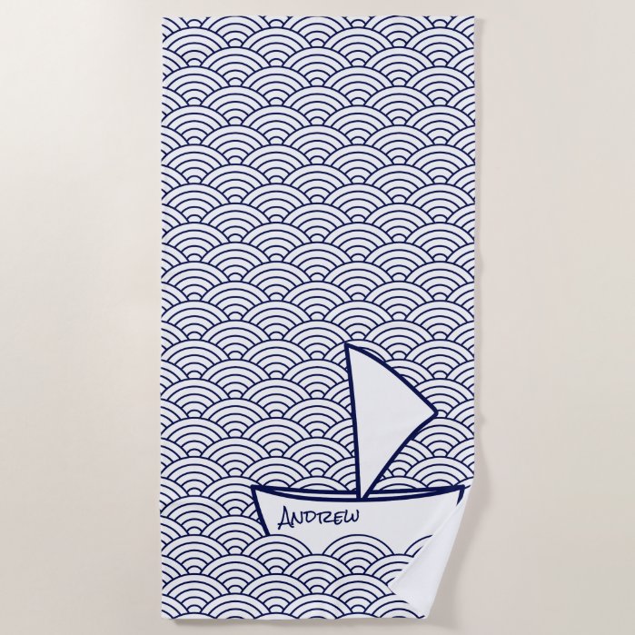 Boat on Waves Beach Towel