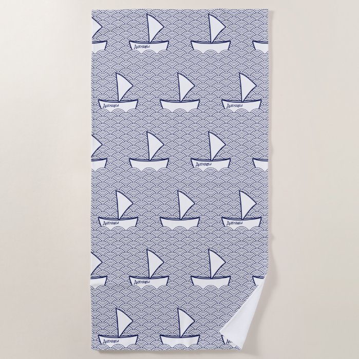 Boat on Waves Beach Towel - Small Pattern