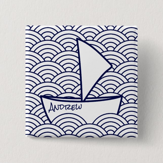 Boat on Waves Square Button (Front)