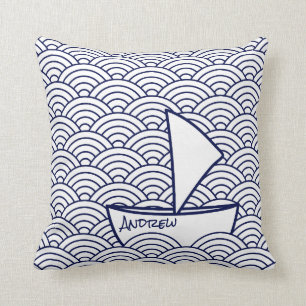 Boat on Waves Throw Pillow