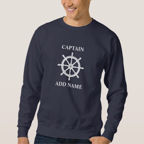 Boat or Captain Name Ships Wheel Helm Navy Blue Sweatshirt