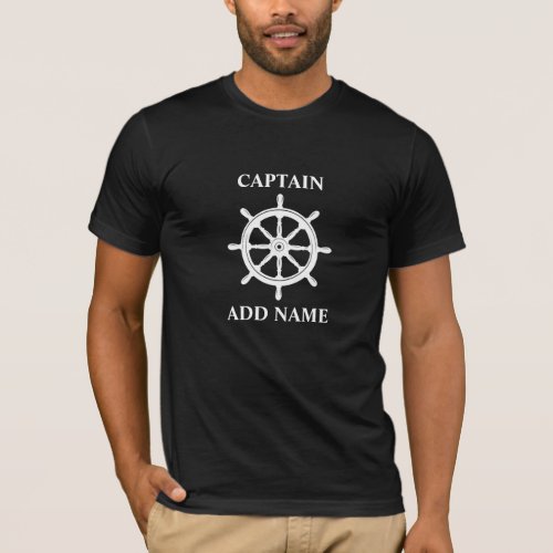 Boat or Captain Name Ships Wheel Helm on Black T_Shirt