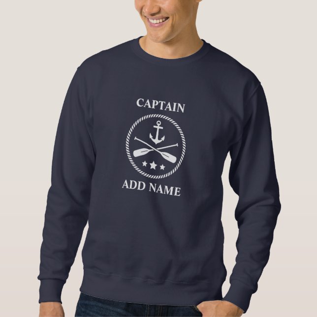 Boat or Captain Name with Anchor & Oars Navy Blue Sweatshirt (Front)