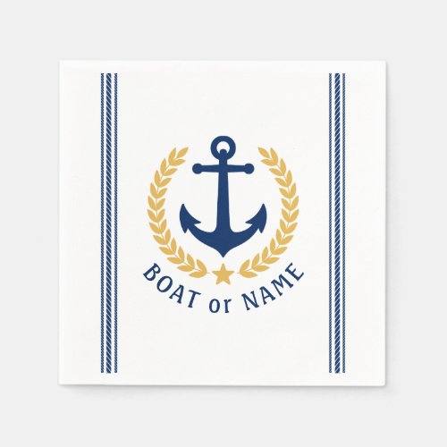Boat or Family Name Anchor Laurel Rope Stripes Napkins