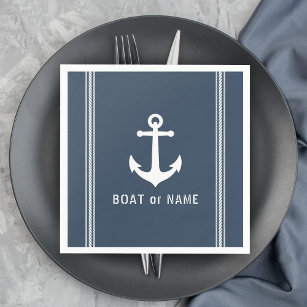 Boat or Family Name Nautical Vintage Anchor Stripe Napkins