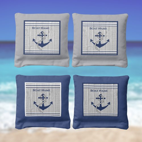Boat or Family Name Vintage Anchor Rope Stripes  C Cornhole Bags