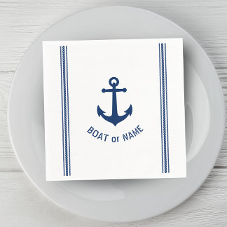 Boat or Family Name Vintage Anchor Rope Stripes Napkins