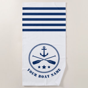 Boat or Name Nautical Anchor & Oars  Paddles White Beach Towel