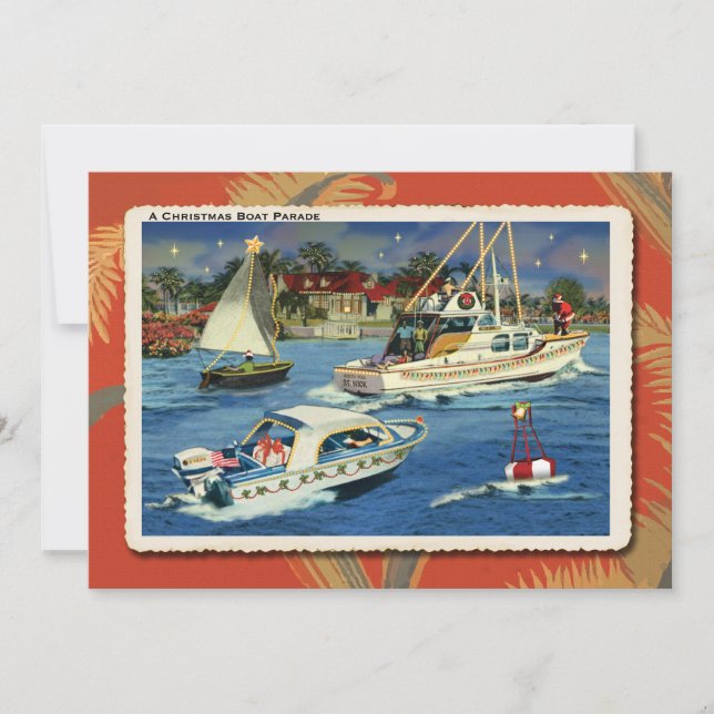 Boat Parade Retro Christmas Party Invitation (Front)