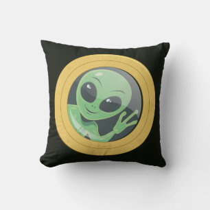 Boat Porthole Alien Waving Funny Stowaway Throw Pillow