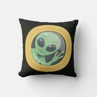 Boat Porthole Alien Waving Funny Stowaway Throw Pillow